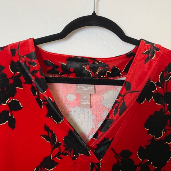 Chico's Red Velvet Crossover Tunic Top Size 4=XXL/20 NEW Black Floral Longsleeve - Picture 2 of 13